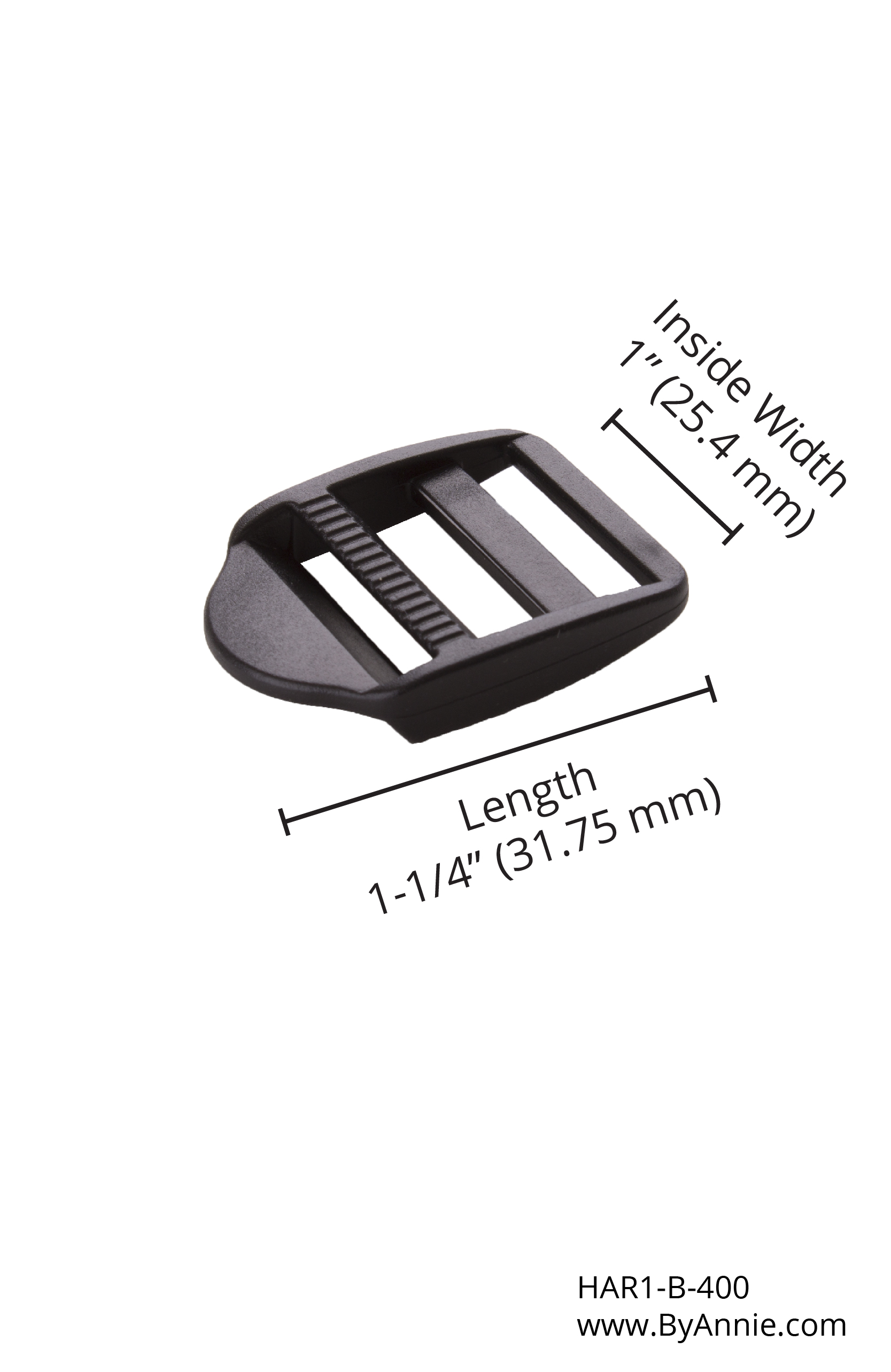 Strap Adjuster - Black Plastic - 1 in (24mm) Pack of 2 ByAnnie &#8987;