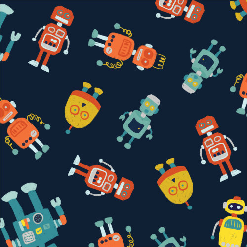 Robots On Black from High Gear by MK Surface For Cloud9 Fabrics