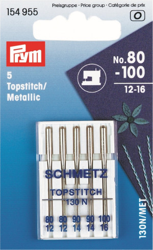 Prym Sewing Machine Needles Sys. 130n/met Topstitch/metallic 80-100 5pcs