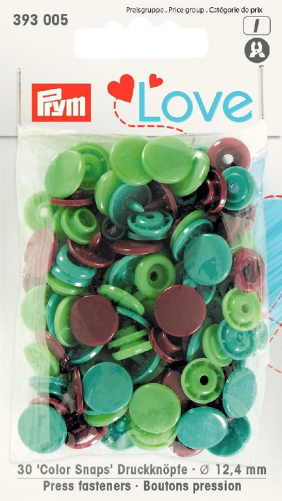 Prym Green / Light Green / Brown Non-sew Colour Snaps - 12.4mm 30 Pieces