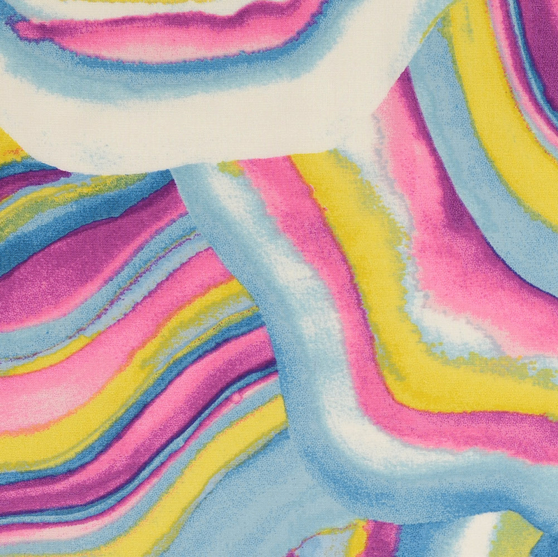 Blue / Pink Waves Rayon Print from Mistral by Modelo Fabrics