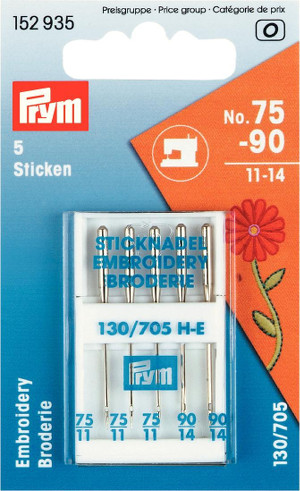 Prym Sewing Machine Needles Sys. 130/705 Embroidery 75/90 5pcs