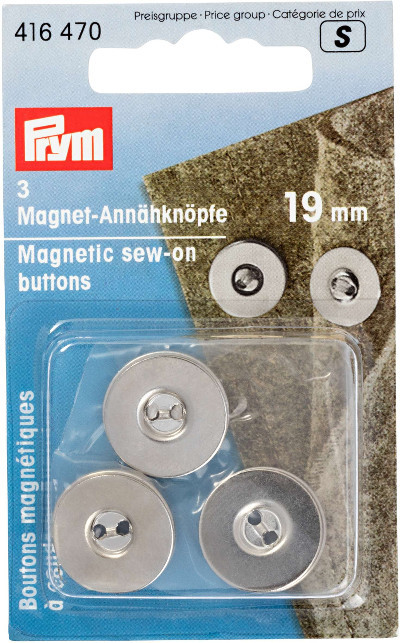 Prym Magnetic Sew-on Buttons 19mm Silver Col 3pcs