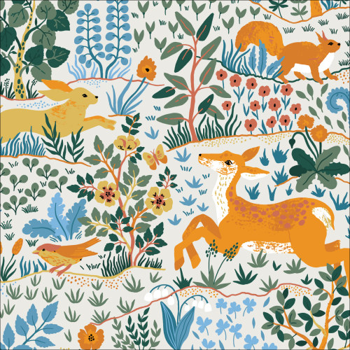 Wild Animals On Cream from Baltic Woodland by Maria Galybina For Cloud9 Fabrics (Due Apr)
