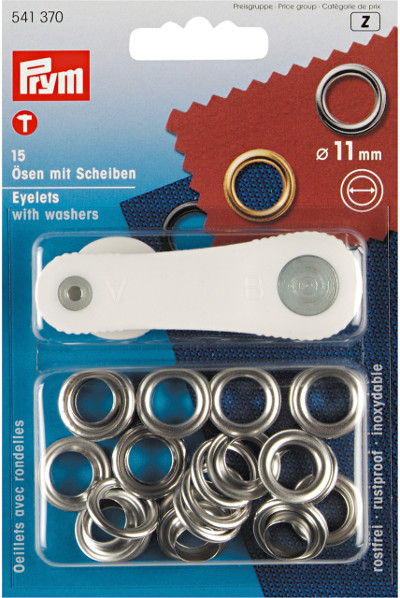 Prym Eyelets And Washers 11mm Silver Coloured - 15 Pieces Brass Rustproof
