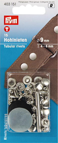 Prym Tubular Rivets 9mm (4-6mm Thickness) Silver Coloured - 15 Pieces