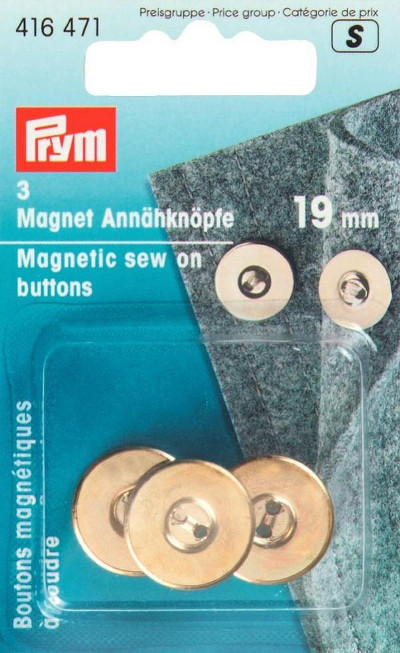 Prym Magnetic Sew-on Buttons 19mm Gold Col 3pcs