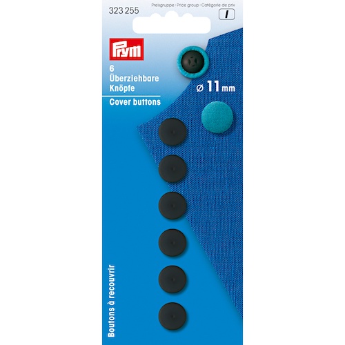Prym Cover Buttons 11mm Black Plastic - 6 Pieces (Due May)