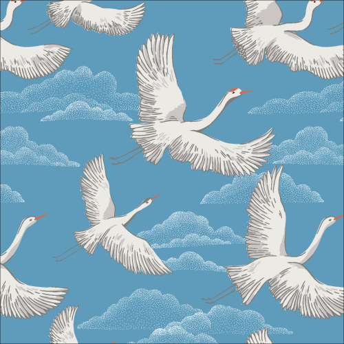 Flying Cranes from Baltic Woodland by Maria Galybina For Cloud9 Fabrics