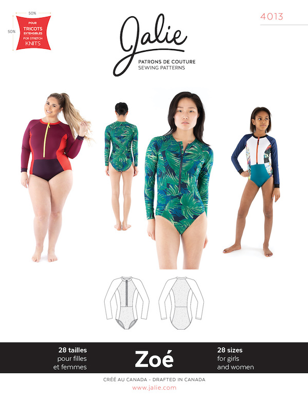 Zoe Long Sleeve Front Zip Swimsuit Pattern by Jalie