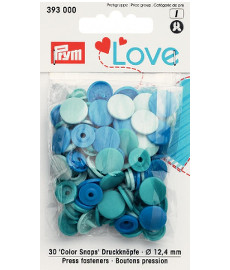 Prym Assorted Blues Non-sew Colour Snaps - 12.4mm 30 Pieces