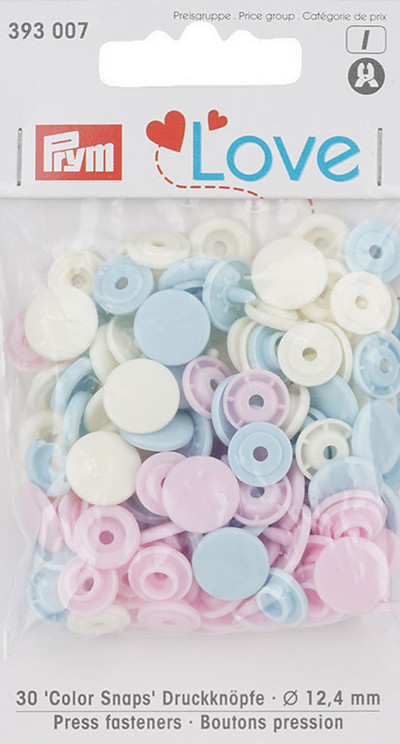 Prym Pale Pink / Light Blue / Pearl Non-sew Colour Snaps - 12.4mm 30 Pieces