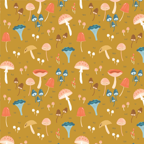 Magic Mushroom Gold From Woodland Creatures By Dominika Godette For Cloud9 Fabrics (Due Oct)