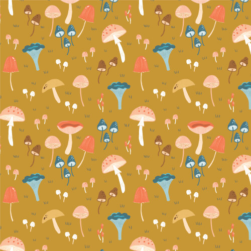 Magic Mushroom Gold From Woodland Creatures By Dominika Godette For Cloud9 Fabrics