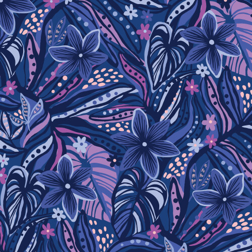 Floral Oppulence from Wonder Jungle in Dark Blue by Pip & Lo for Cloud9 Fabrics (Avail Jun)