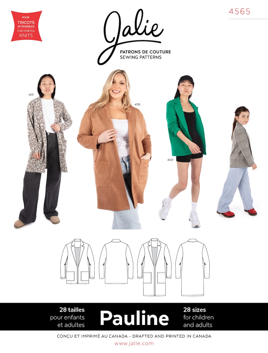 Pauline Open Fronted Blazer-Style Cardigan Pattern By Jalie (Avail Jun)
