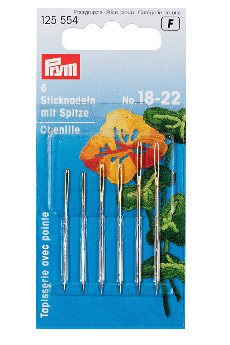 Prym Embroidery Needles Chenille Sharp Point No.18-22 Assorted With 6pcs