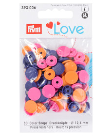 Prym Orange / Pink / Purple Non-sew Colour Snaps - 12.4mm 30 Pieces