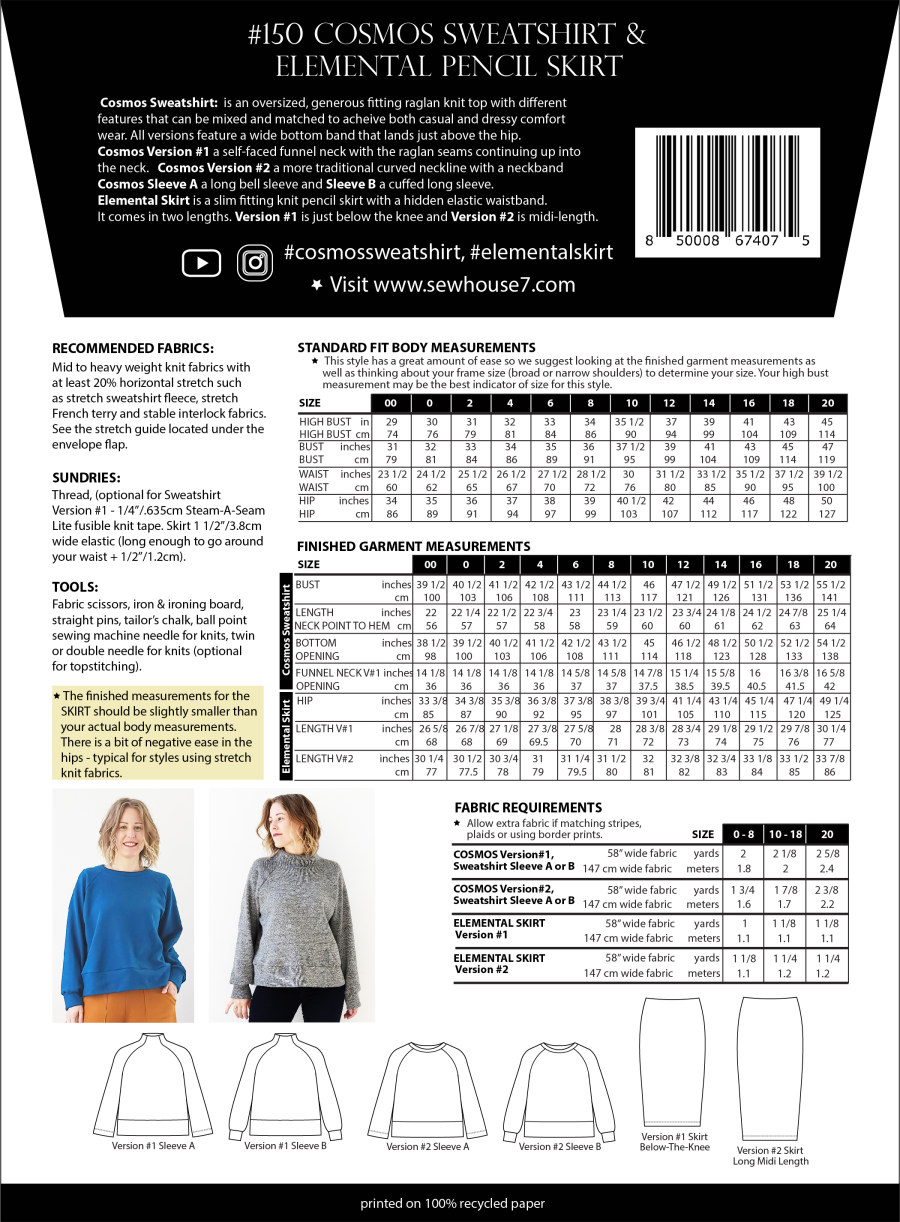 The Cosmos Sweatshirt & Elemental Skirt Pattern 00-20 by Sew House Seven
