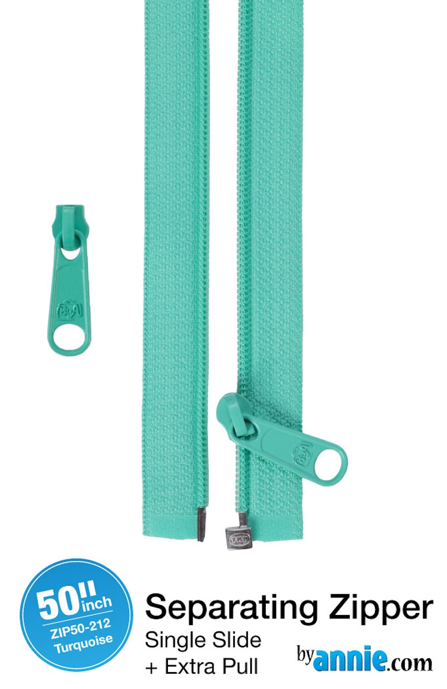 50in Separating Zipper + Extra Slide Turquoise Green From Byannie