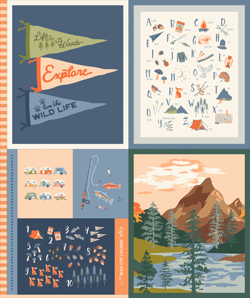 Never Stop Exploring Panel from Happy Camper by Maureen Cracknell for AGF (Avail Jan)