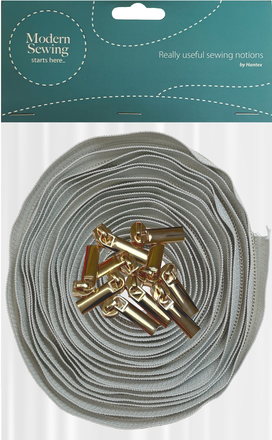 Grey With Gold Teeth #5 Continuous Zip With Pulls - 5m Tape / 10 Pulls