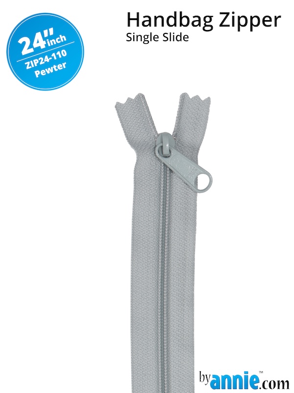 Single Slide Bag Zipper 24in Pewter From ByAnnie (ZIP24-110)