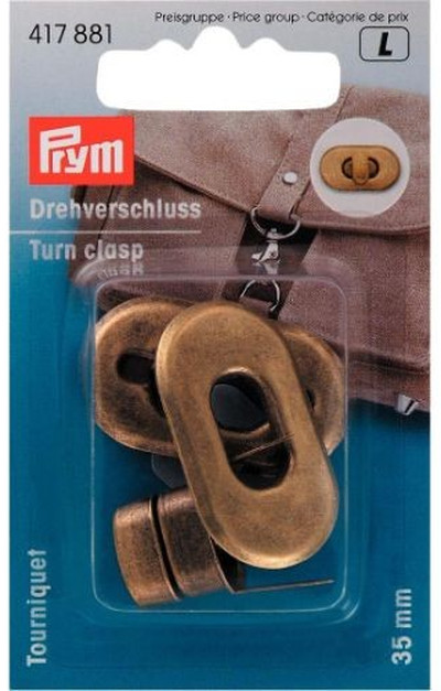 Prym Turn Clasp 35 X 20mm Antique Brass