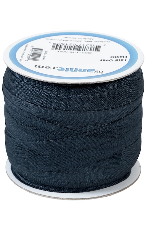 Navy Foldover Elastic 20mm x 50yds (45.7m) From ByAnnie (SUP211-50-NAVY)