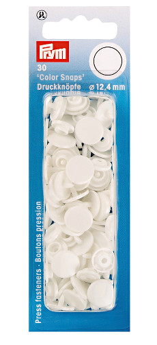 Prym White Non-sew Colour Snaps - 12.4mm 30 Pieces