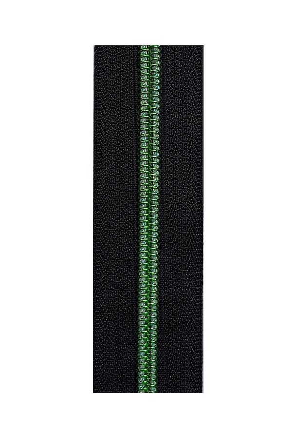 Black Tape With Green Teeth Heavy Duty #5 Continuous Zip Tape Bulk