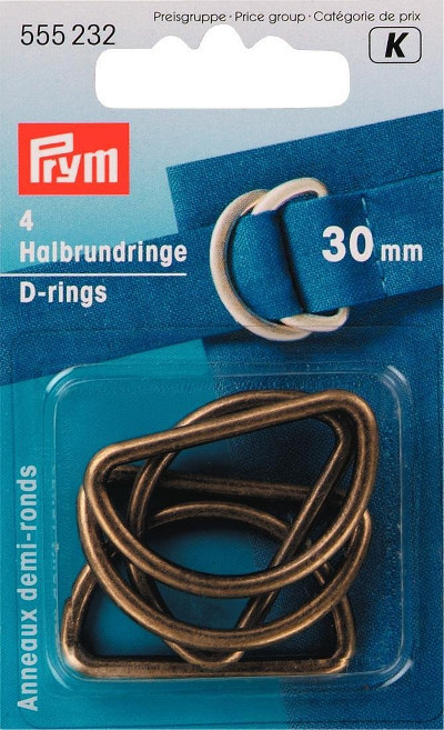 Prym D-rings 30mm Antique Brass 4pcs