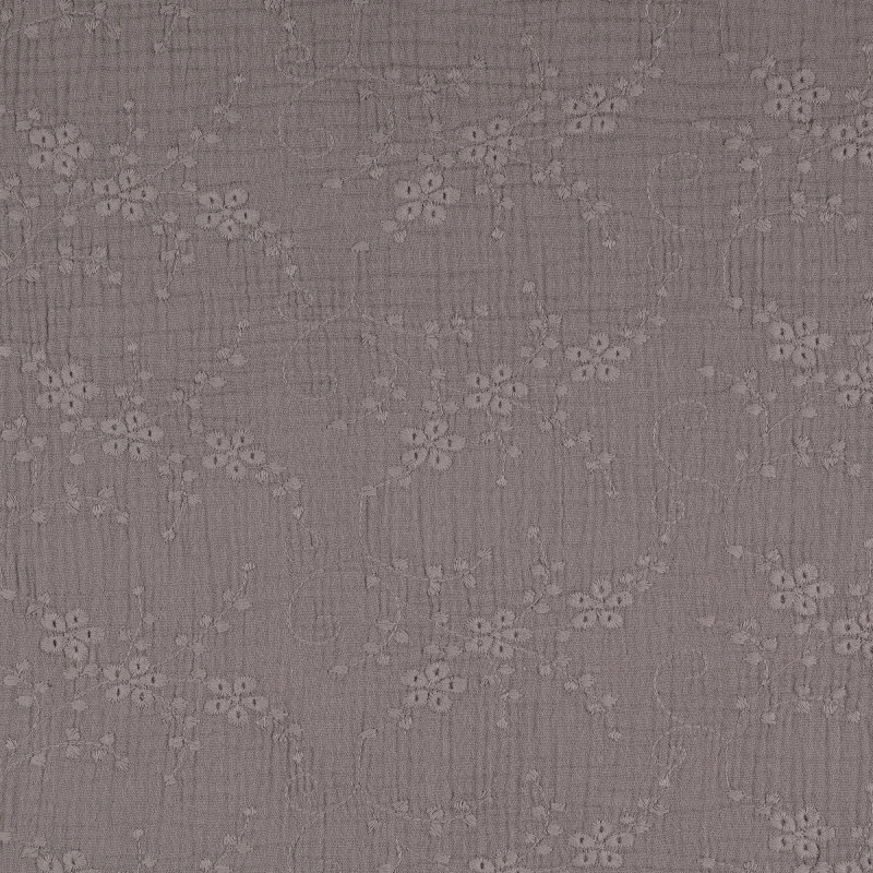 Dark Grey Embroidered Double Gauze from Nikaho by Modelo Fabrics