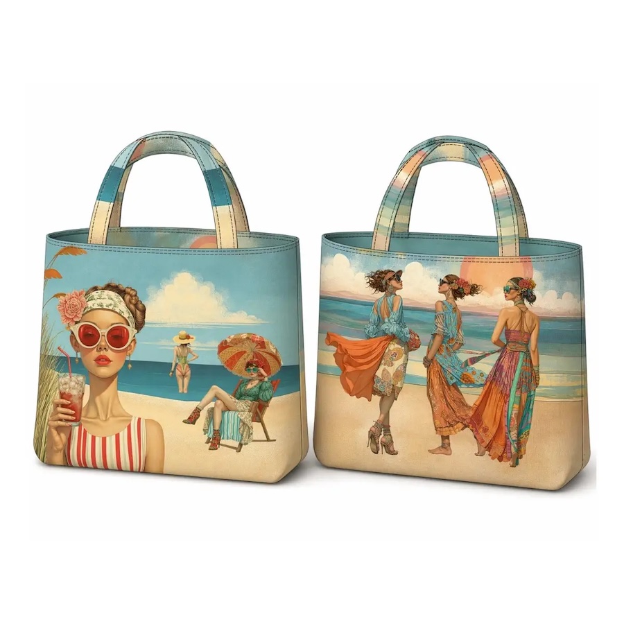 Summer Belles At The Beach Printed Canvas Bag Panel By Stenzo Textiles (Avail Jul)