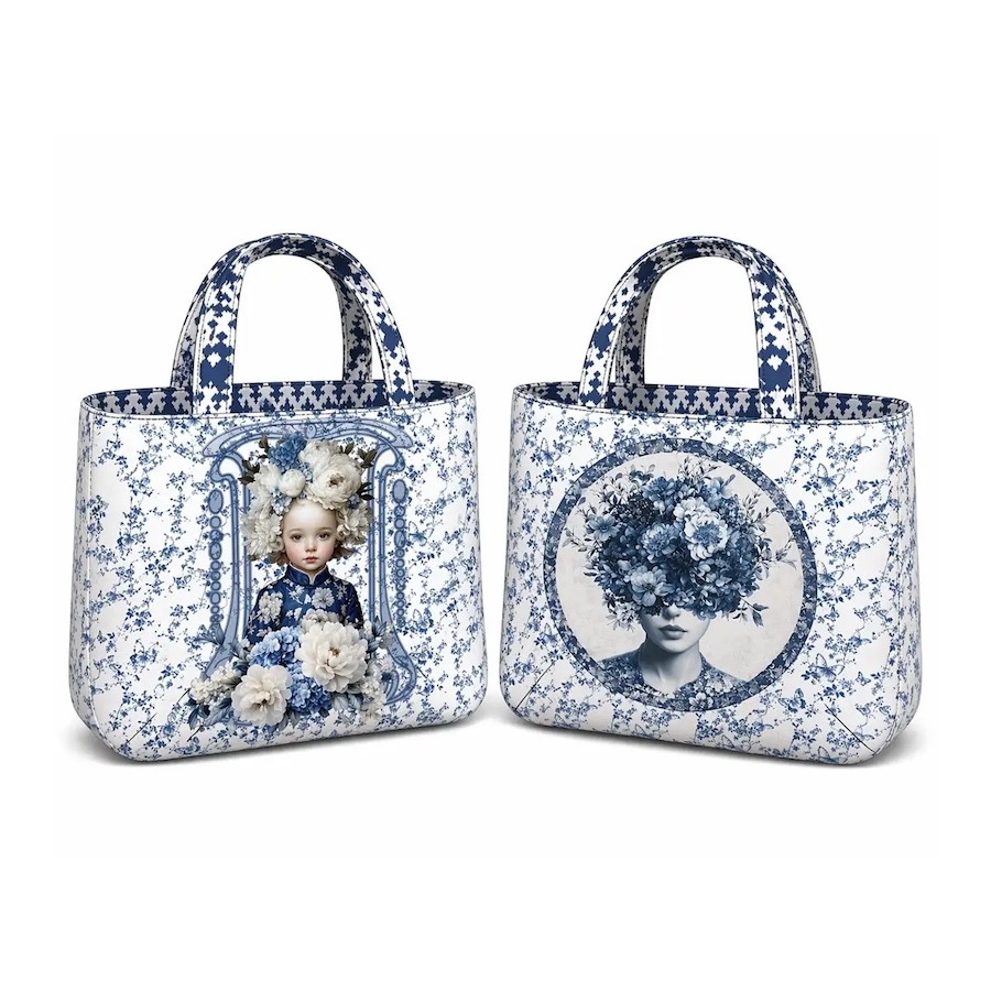Chinoiserie Garden Girl Printed Canvas Bag Panel By Stenzo Textiles (Avail Jul)