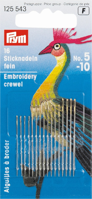 Prym Fine Crewel Needles Ht 5-10 Assorted With 16pcs