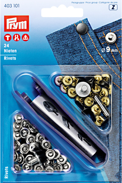 Prym Rivets 9mm Silver / Antique Steel - 24 Pieces