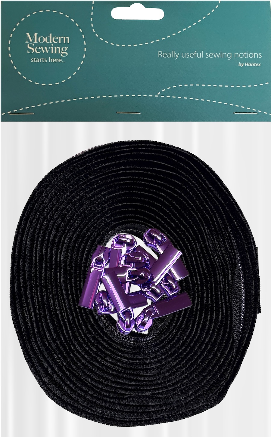 Black With Purple Teeth #5 Continuous Zip With Pulls - 5m Tape / 10 Pulls