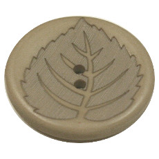 Acrylic Button 2 Hole Leaf Engraved 23mm Beige