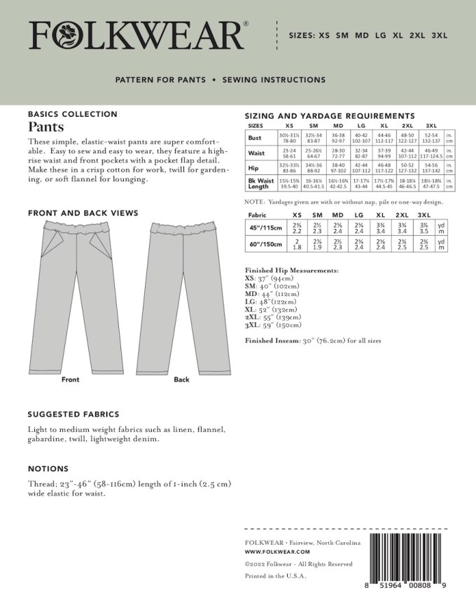Pants From Basics Range by Folkwear Patterns