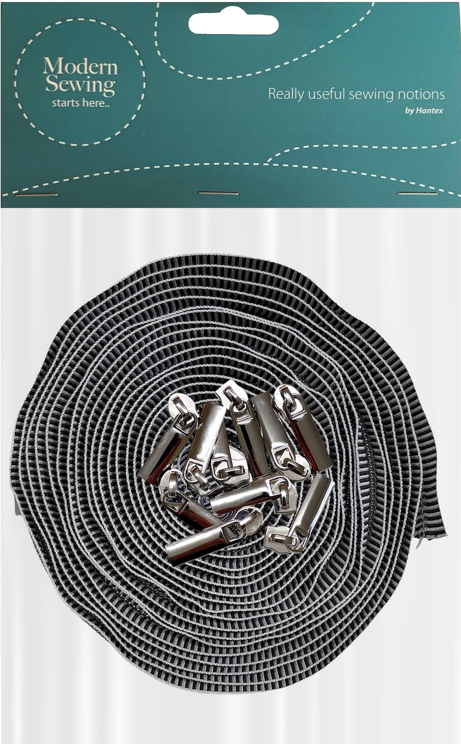 Black Striped With Silver Teeth #5 Continuous Zip With Pulls - 5m Tape / 10 Pulls