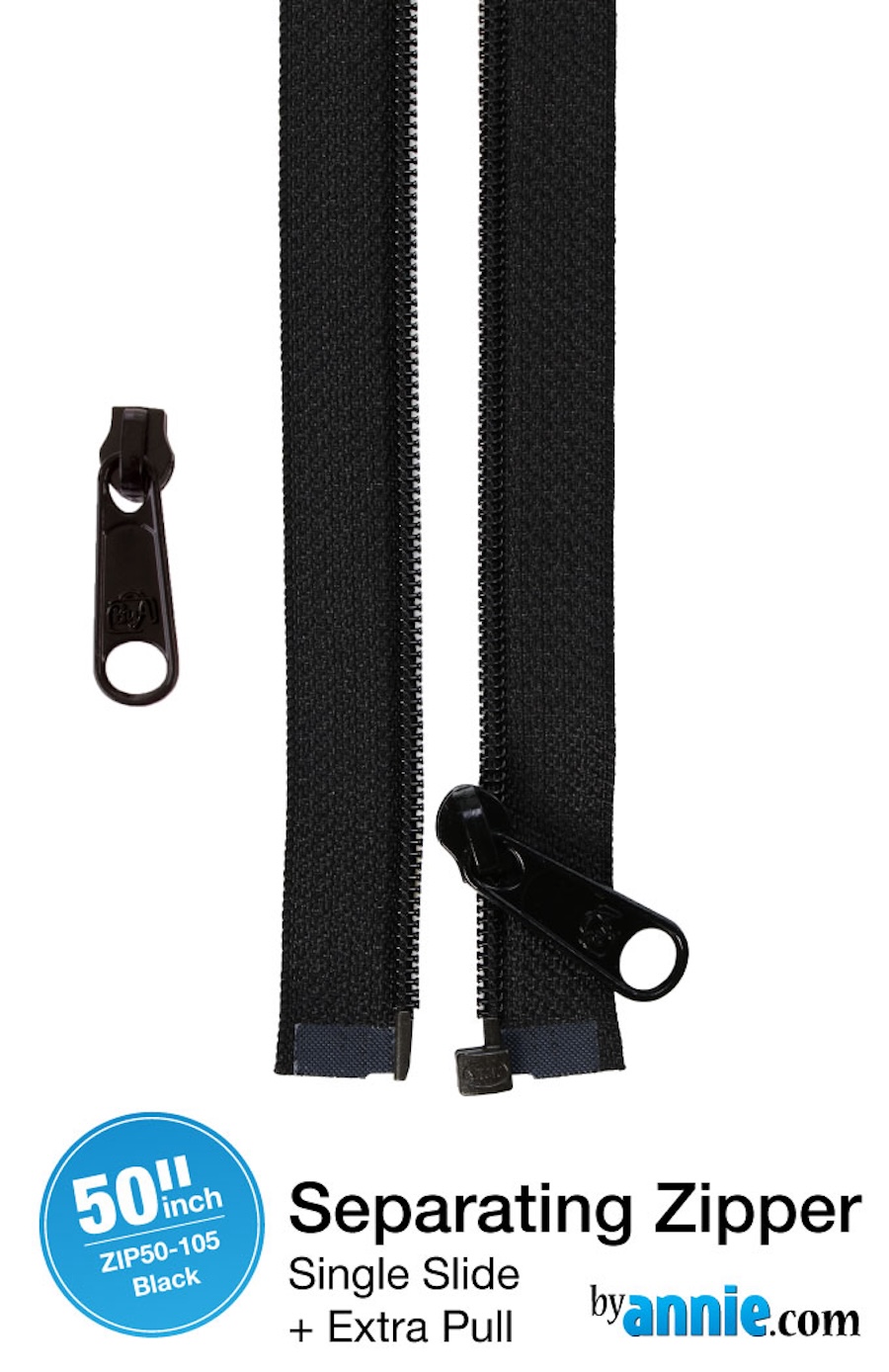 Double Slide Bag Zipper 50in Black From Byannie