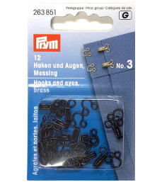 Prym Hooks And Eyes Brass Size 3 Black Colour