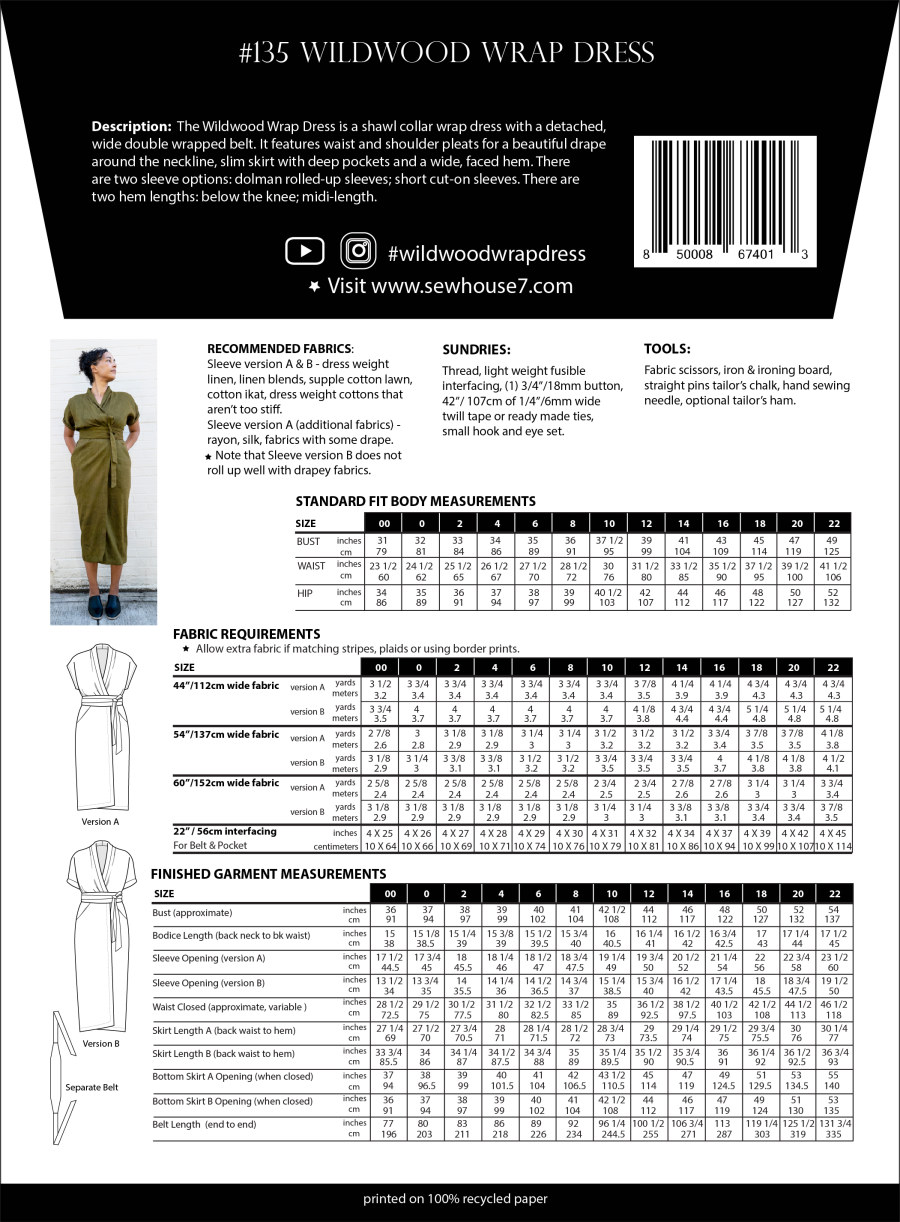 The Wildwood Wrap Dress Pattern by Sew House Seven Pattern - Wholesale by  Hantex Ltd UK EU