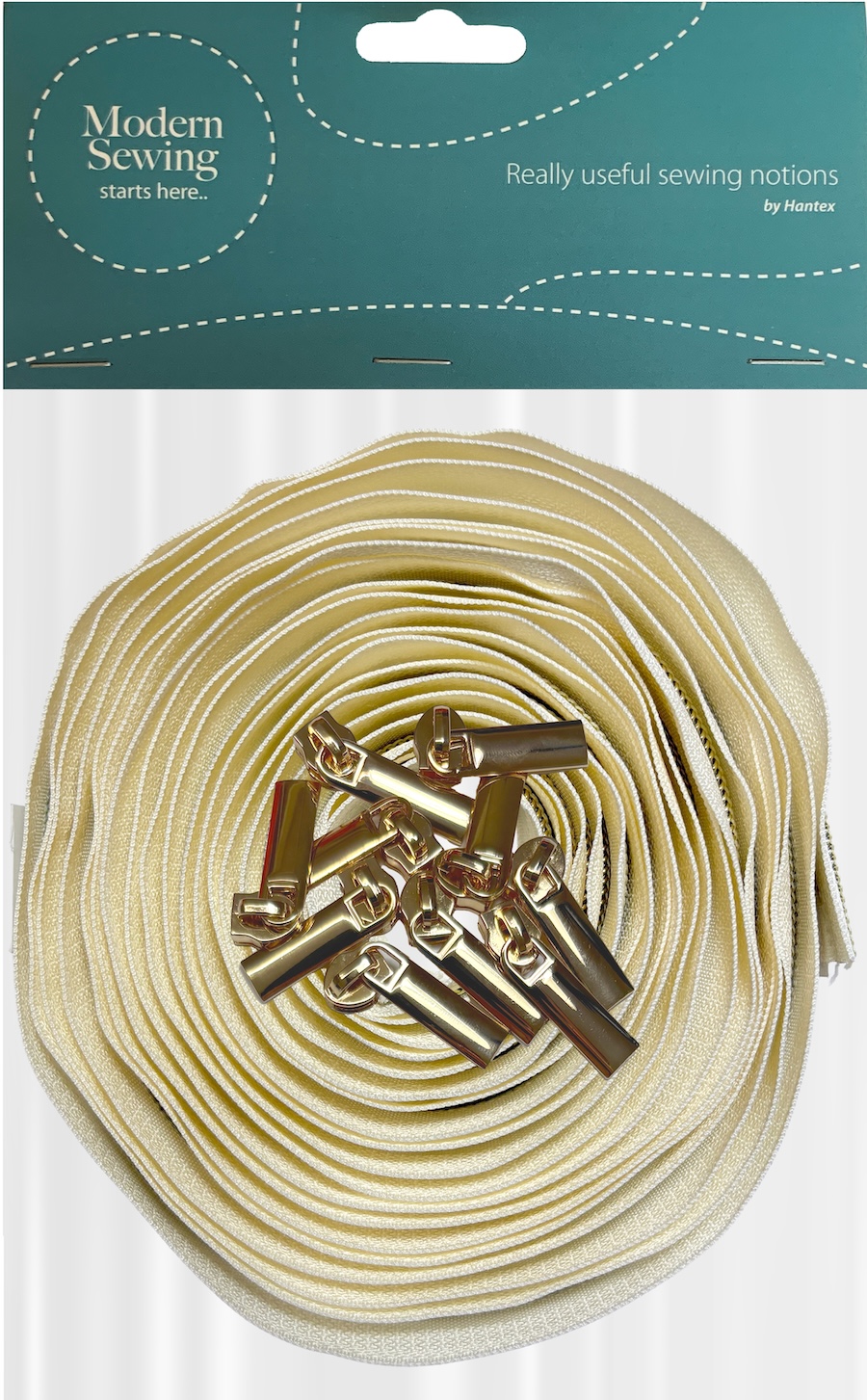 Cream With Gold Teeth #5 Continuous Zip With Pulls - 5m Tape / 10 Pulls