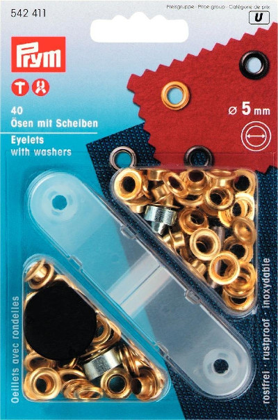 Prym Eyelets And Washers 5mm Gold Coloured - 40 Pieces Brass Rustproof