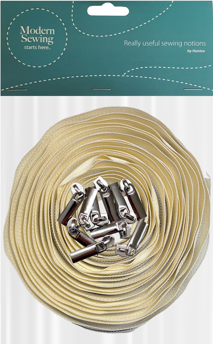Cream With Silver Teeth #5 Continuous Zip With Pulls - 5m Tape / 10 Pulls