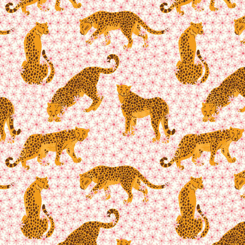 Cheetahs in Meadow from Bohemian Paradise in Pink/Gold for Cloud9 Fabrics (Avail May)