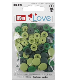 Prym Assorted Greens Non-sew Colour Snaps - 12.4mm 30 Pieces