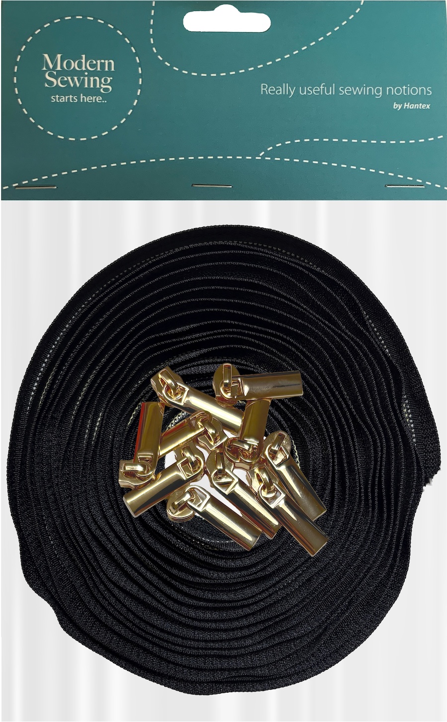 Black With Gold Teeth #5 Continuous Zip With Pulls - 5m Tape / 10 Pulls